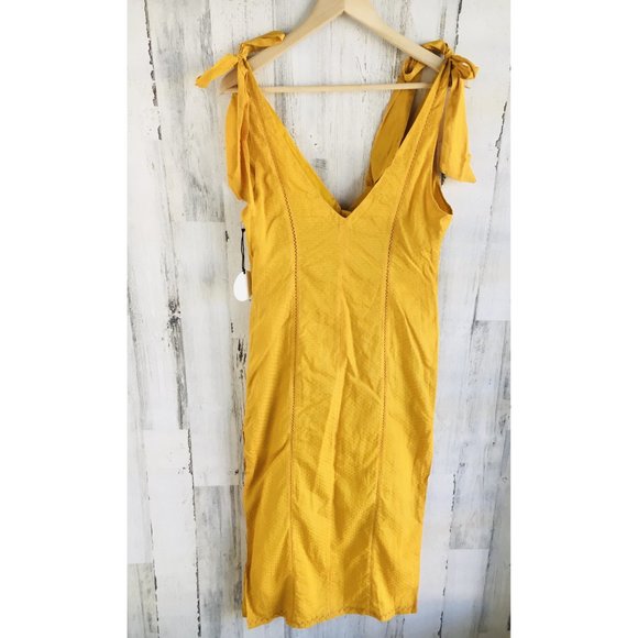 Tularosa Birdie Midi Dress Ginger Bow Straps Side Slits Mustard - Picture 11 of 14